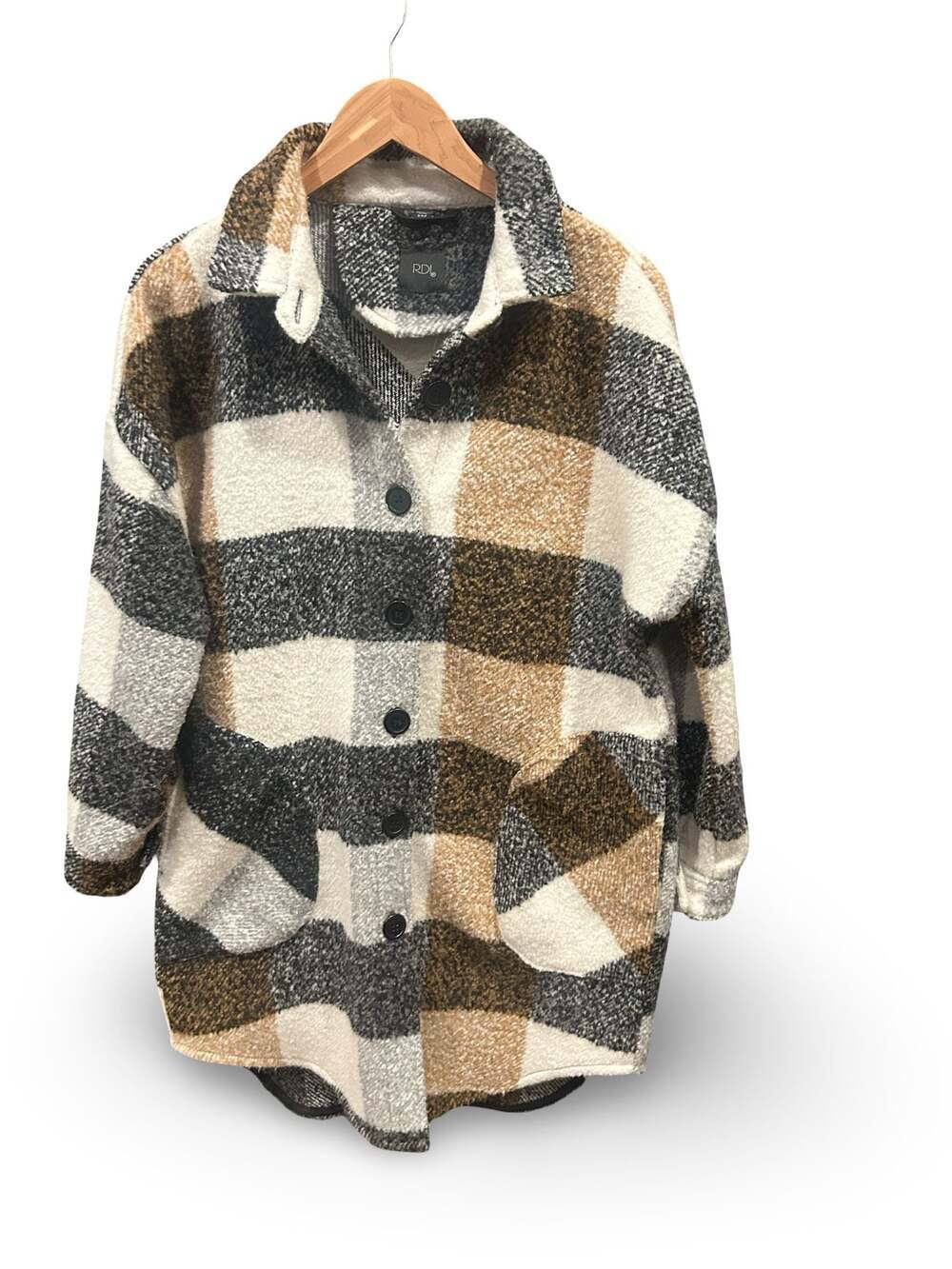 RDI Oversized Plaid Sherpa Fleece Shacket Jacket Cozy Fall Winter Cabin Core - Picture 3 of 5